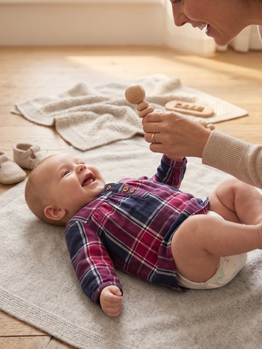 George Plaid Button-Down Baby Shirt in Navy and Berry